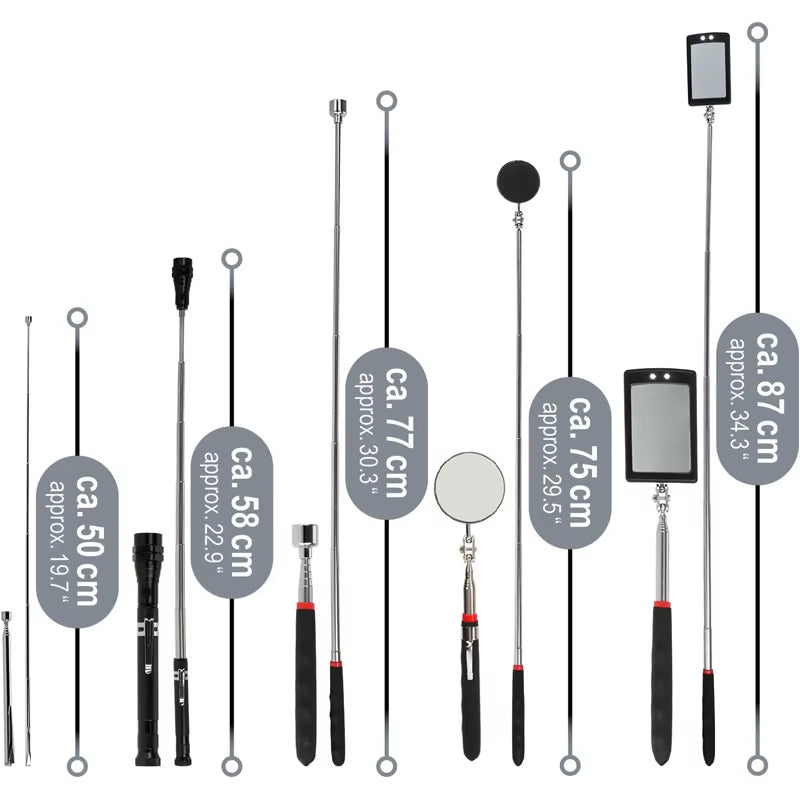 360° Inspection Mirror LED Light Extend Telescopic Inspection Work Mirror with Grip Handle Car Maintenance Repairing Pickuptools
