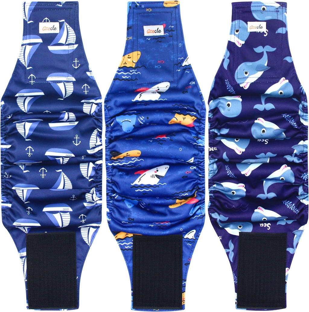 Reusable Dog Diapers Male 3Pcs, Premium Washable Belly Bands for Male Dogs Xlarge, High Absorbing Male Dog Wraps for Doggie Puppy Excitable Urination and Training(Sailboat, XL)