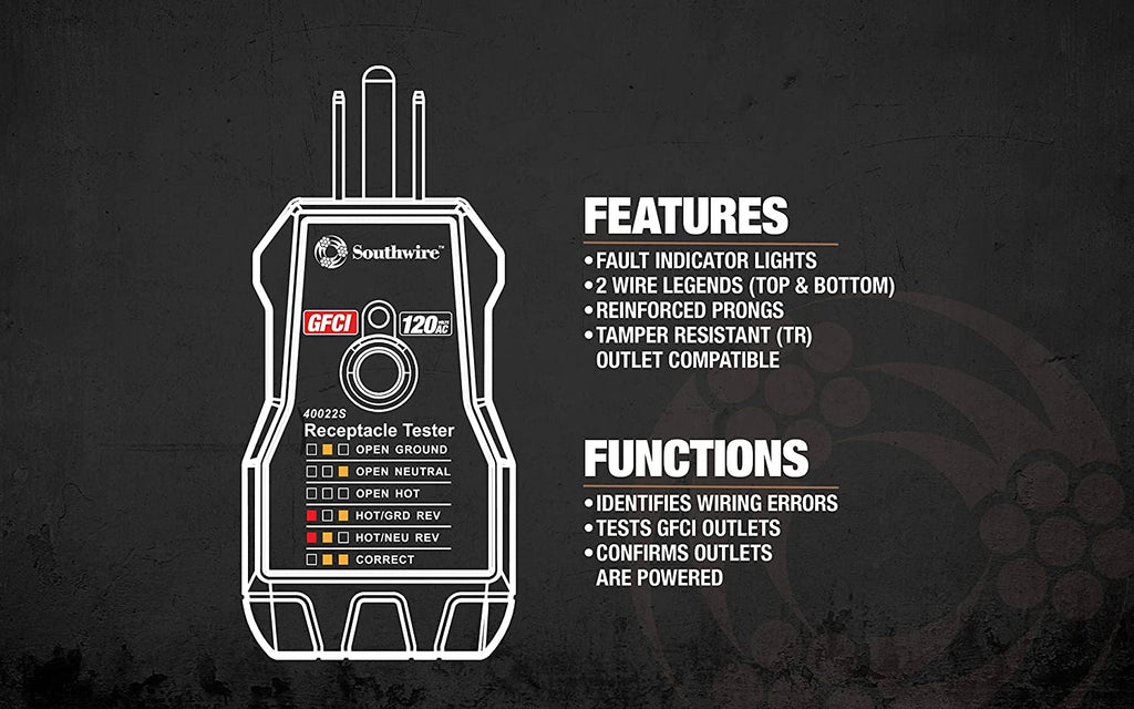 GFCI Receptacle Tester - Push-Button Outlet Tester for Fast & Accurate Wiring Checks - Compact & Durable Housing - 7 Test Functions