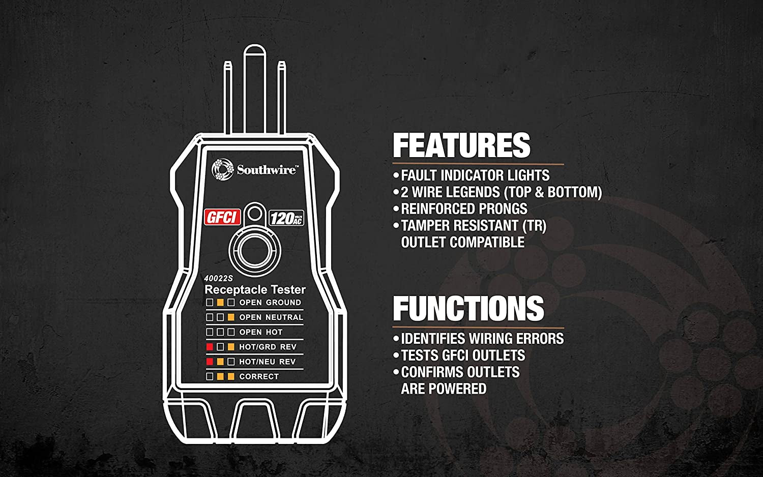 GFCI Receptacle Tester - Push-Button Outlet Tester for Fast & Accurate Wiring Checks - Compact & Durable Housing - 7 Test Functions