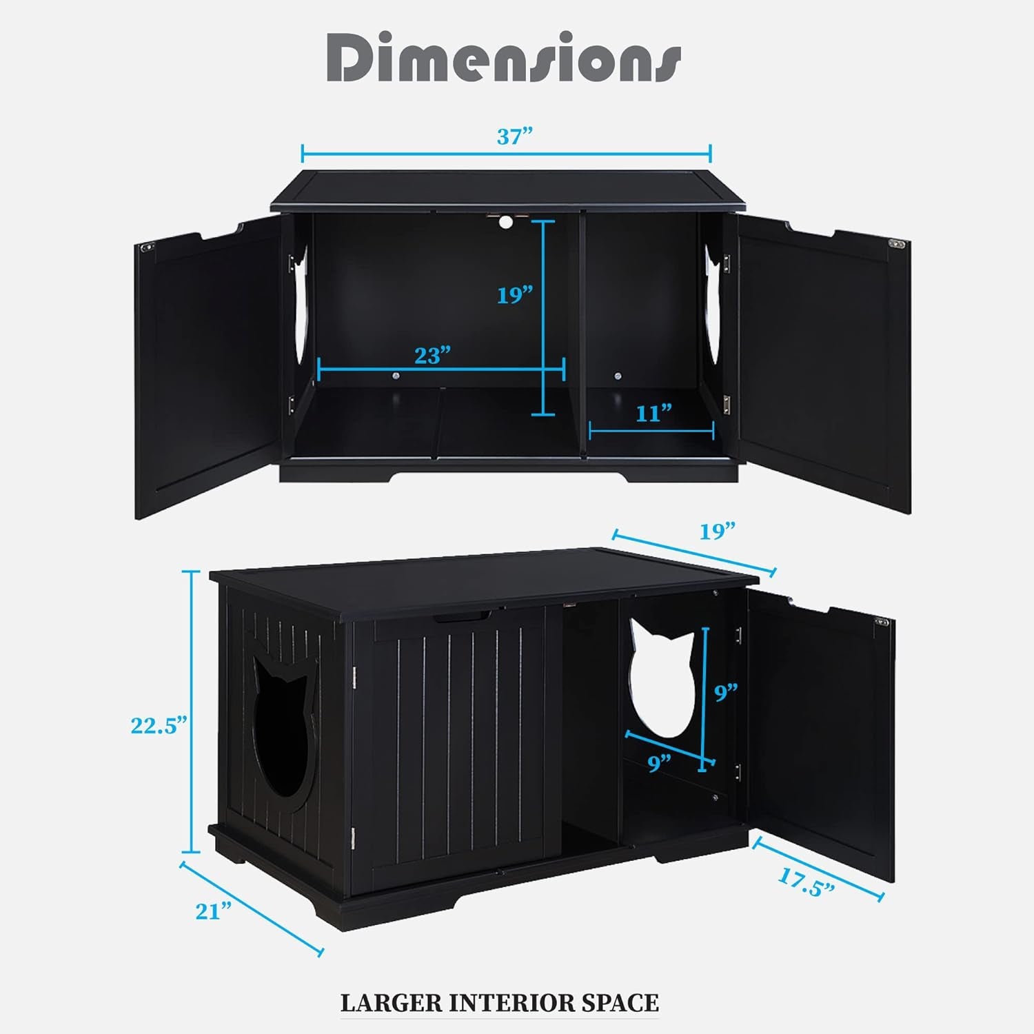 X-Large Designer Cat Washroom Storage Bench Cat Litter Box Enclosure Furniture Box House with Table (Black)