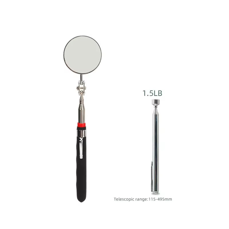 360° Inspection Mirror LED Light Extend Telescopic Inspection Work Mirror with Grip Handle Car Maintenance Repairing Pickuptools