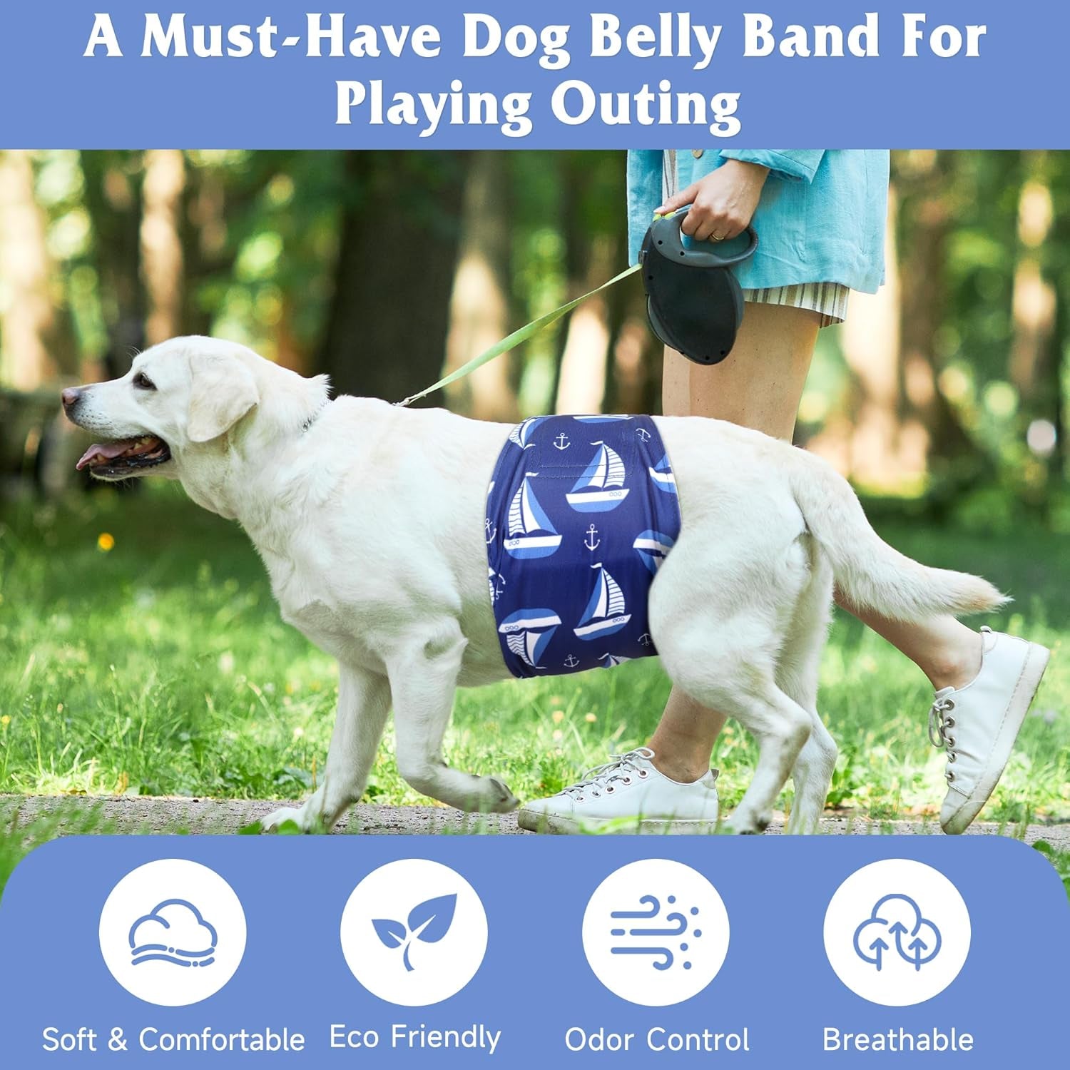 Reusable Dog Diapers Male 3Pcs, Premium Washable Belly Bands for Male Dogs Xlarge, High Absorbing Male Dog Wraps for Doggie Puppy Excitable Urination and Training(Sailboat, XL)