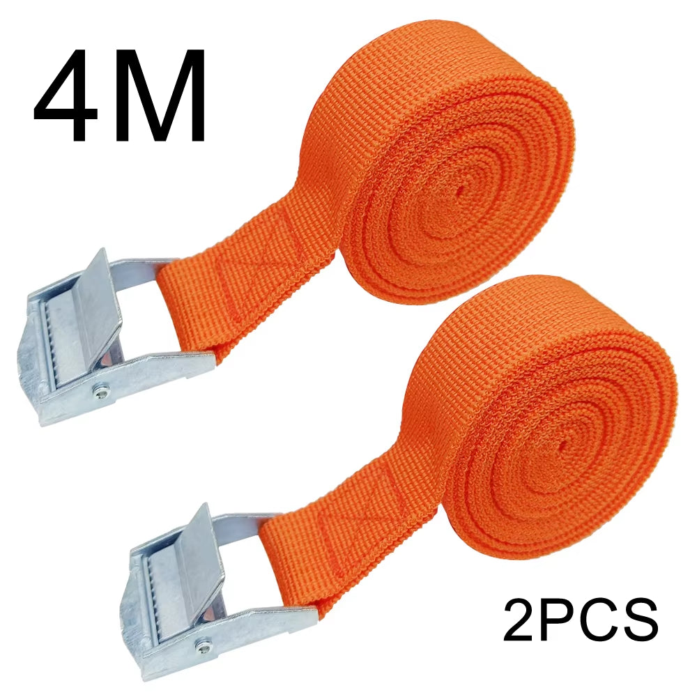 2Pcs 4M Zinc Alloy Pressure Buckle Pallet Cargo Straps Luggage Fixed Car Fixed Tightener Tensioner Straps Ratchet Tie-Down Belt