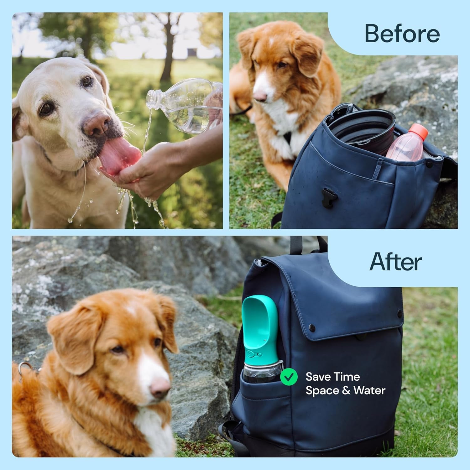 Portable Dog Water Bottle - 19 Oz, Blue - Leak-Proof Water Bowl Dispenser with Lock for Hiking, Travel & On-The-Go