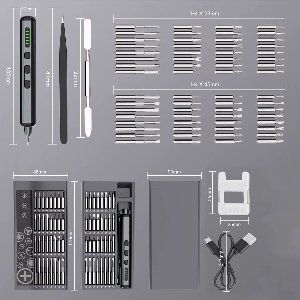 Mini Precision Electric Screwdriver Set 68 in 1 Power Repair Tool with 64 Magnetic Torx Phillips Drill Bits 5 Torque Settings